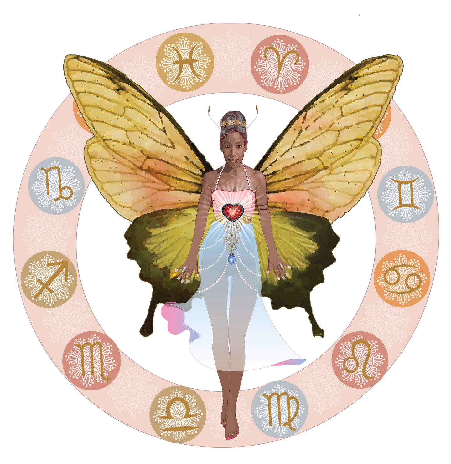Crystal and Wheel Badass Butterfly and Zodiac Wheel